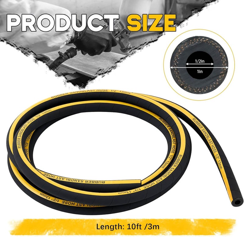 Threlaco Sandblast Hose 1/2" Id, 1" Od, 10 ft Long 227.52 Psi Heavy Duty Rubber Sandblaster Hose Sandblasting Gun Sand Blaster Cabinet Pressure Washer Sandblasting Kit Tools - Image 2